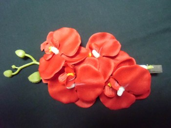 Pince clip à cheveux branche d'orchidées "Red orchid"