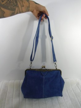 Sac à main rétro pin-up en suédine bleue