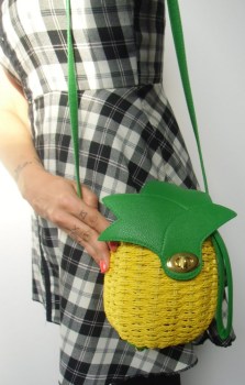 Sac à main original pin-up ananas jaune en osier