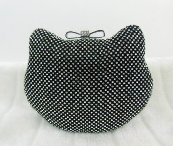 Sac à main minaudière original tête de chat en strass