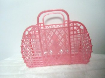 Sac panier shopping rétro en plastique jelly rose