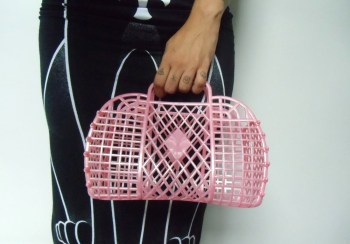 Sac panier shopping rétro en plastique jelly rose