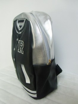 Sac à dos forme veste universitaire teddy noir et argent