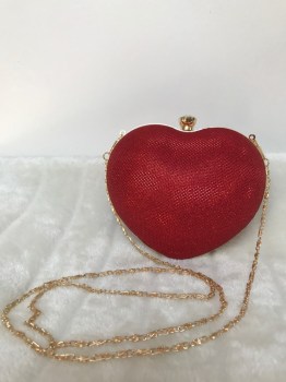 Sac à main minaudière coeur rouge brillant