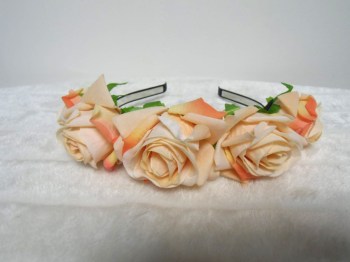 Serre-tête couronne de fleurs roses pêche pin-up