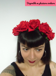 Serre-tête couronne de fleurs roses pour coiffures pin-up