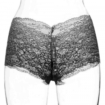 Shorty boxer dentelle noire entrejambes ouvert