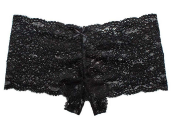 Shorty boxer dentelle noire entrejambes ouvert