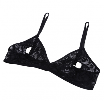 Soutien-gorge coquin dentelle noire ouvert sur les tétons