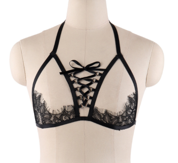 Soutien-gorge harnais burlesque noir dentelle lacet