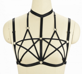 Soutien-gorge harnais noir réglable double pentagramme gothique