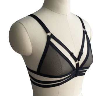 Soutien-gorge harnais noir élastique et résille sexy