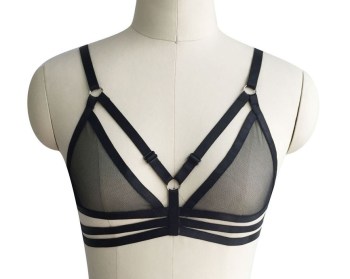 Soutien-gorge harnais noir élastique et résille sexy