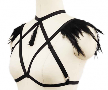 soutien-gorge-harnais-noirs-epaules-plumes-pompon-0778-2