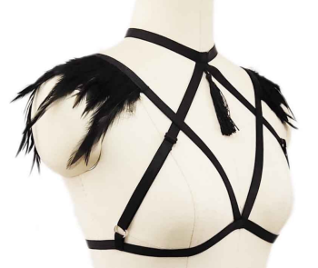 soutien-gorge-harnais-noirs-epaules-plumes-pompon-0778-3