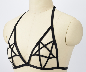 Soutien-gorge harnais burlesque noir pentagramme