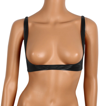 Soutien-gorge coquin seins-nus ouvert simili-cuir noir mat