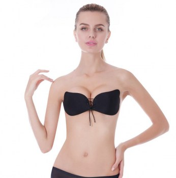 Soutien-gorge noir remonte seins sans bretelles adhésif