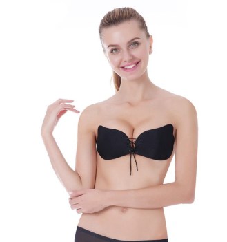 Soutien-gorge noir remonte seins sans bretelles adhésif