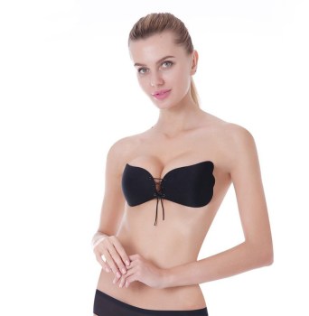 Soutien-gorge noir remonte seins sans bretelles adhésif