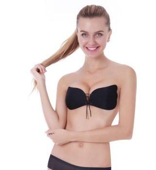 Soutien-gorge noir remonte seins sans bretelles adhésif