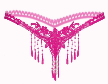 String burlesque coquin dentelle rose fuchsia à perles