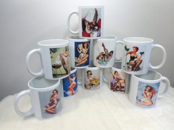 Mugs tasses en porcelaine blanche rétro pin-up