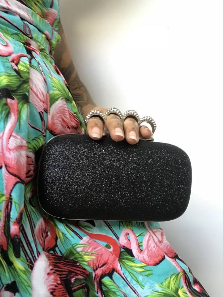 Sac bagues poing américain en tissu brillant paillettes