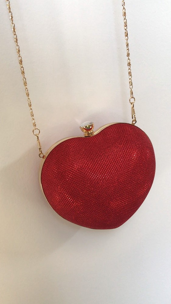 Sac main minaudi re coeur rouge brillant