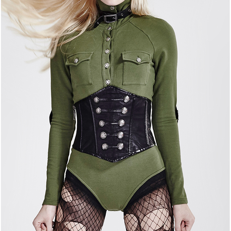Serre-taille en simili cuir noir boutons officier