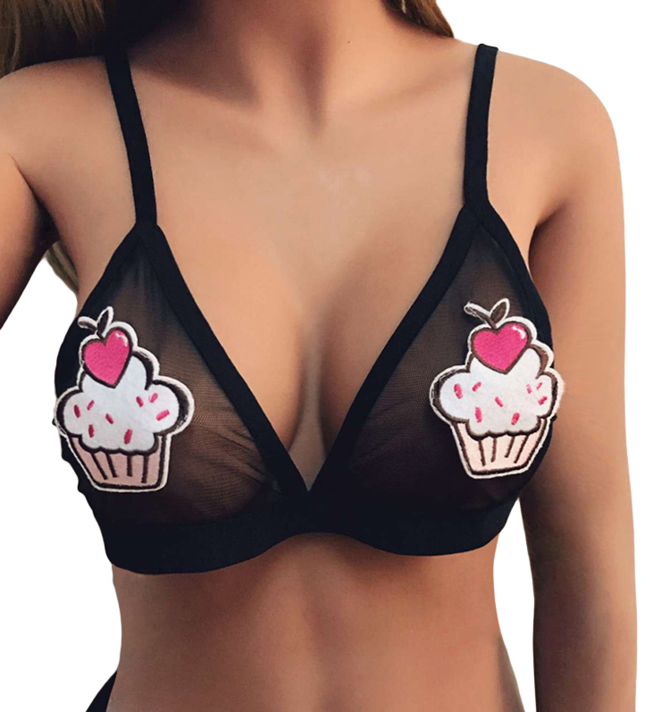 Soutien-gorge noir en mesh effet cache-tétons cupcakes
