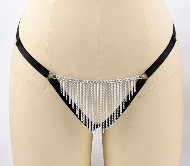 String harnais noir élastique chaines argentées