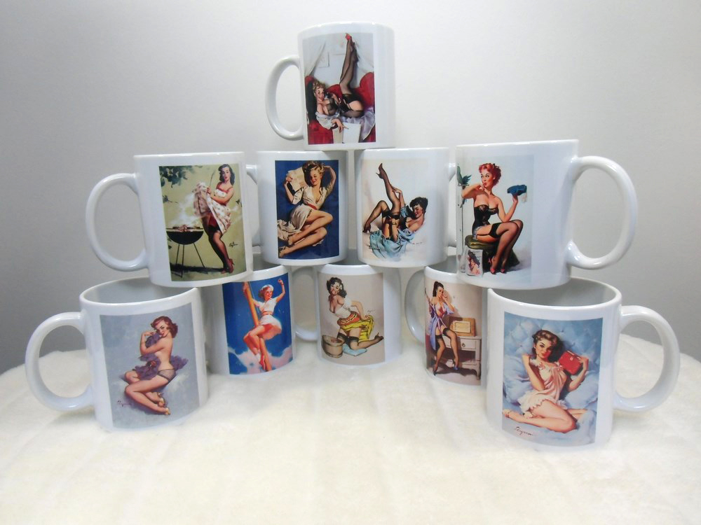 Mugs tasses en porcelaine blanche rétro pin-up